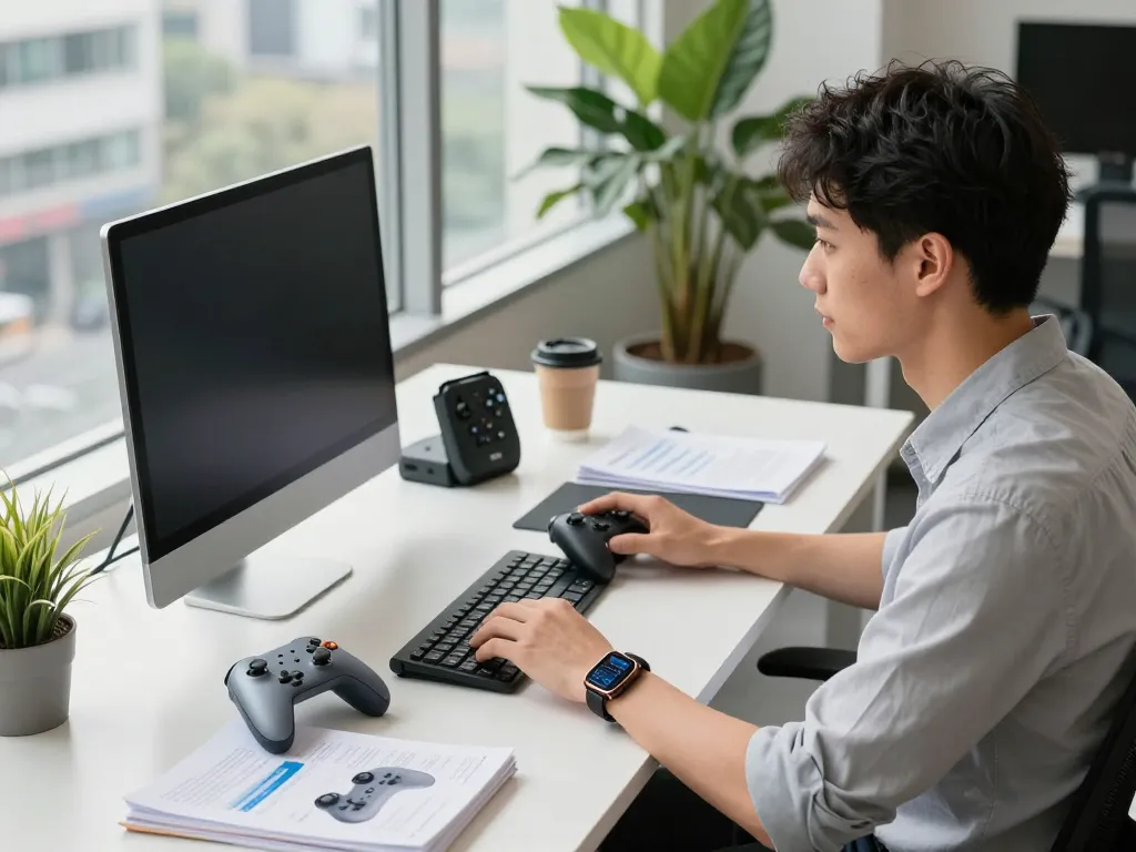 Showcasing unique tech gadgets in an urban workspace with Bluetooth devices, enhancing productivity and style.