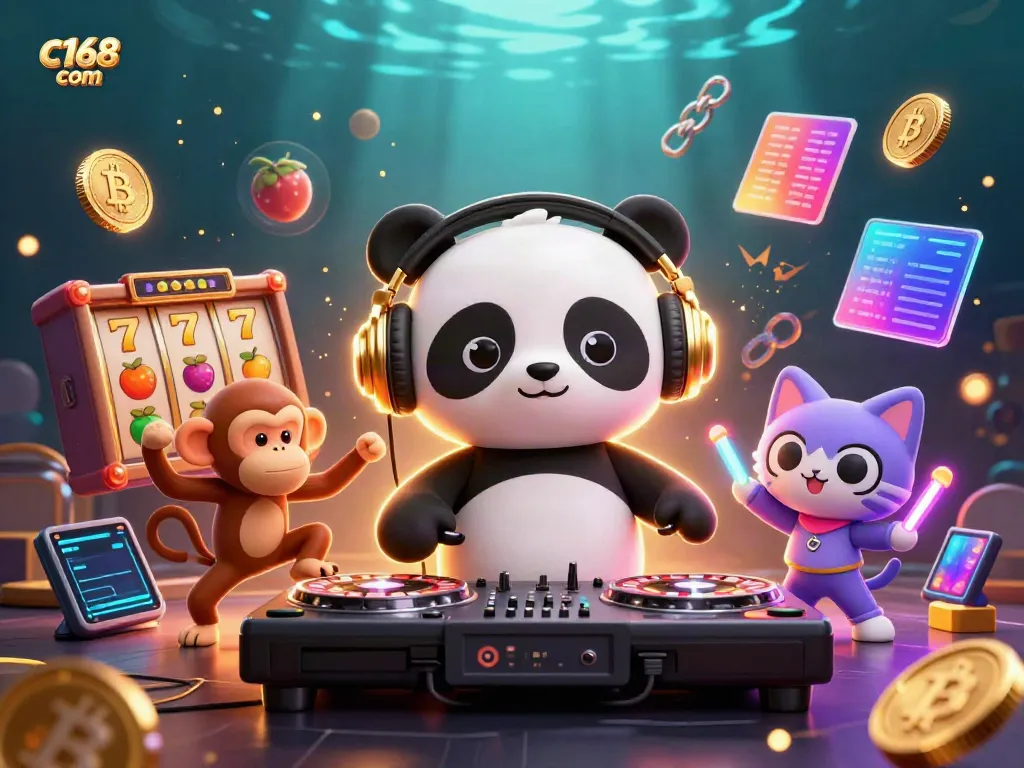 Catch the excitement at c168 com with this vibrant casino party scene featuring fun-loving animal characters and popular game elements.
