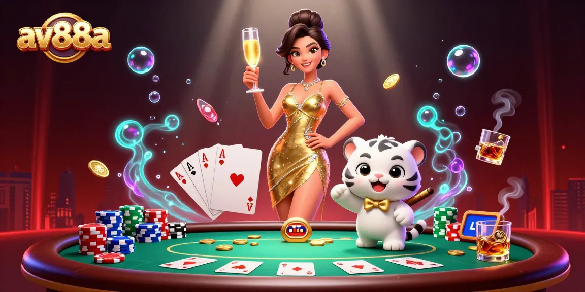 Bet on av88a with excitement as a glamorous woman and lucky tiger cub celebrate casino wins